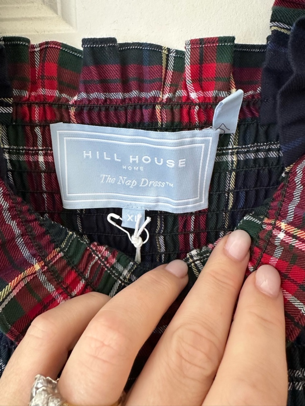 Hill House Plaid Midi Dress in Navy and Burgundy - Picture 3 of 4
